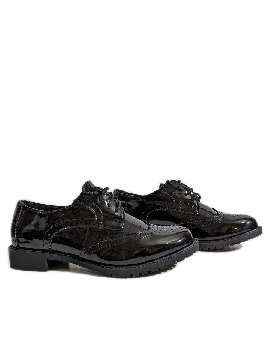 Lace Up Black Patent Brogue Shoes Ladies Women's Patent Brogue