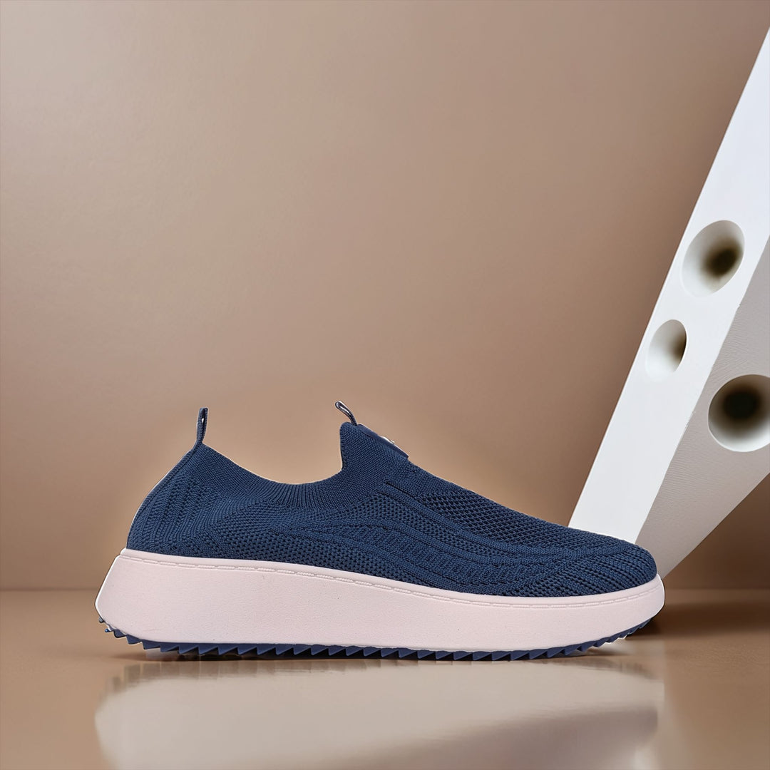 Denim Blue Comfortable Slip On Knit Trainers