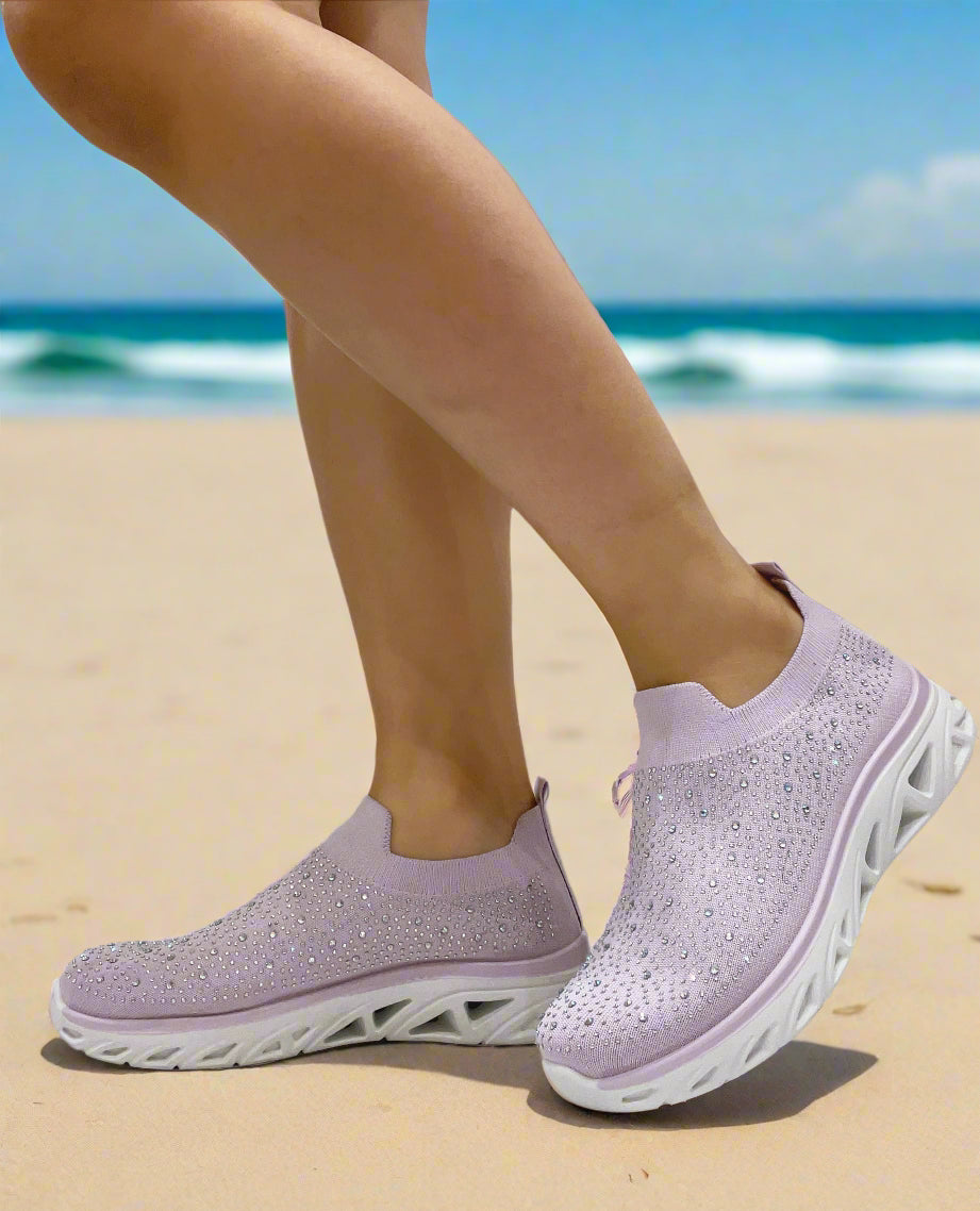 Lilac Diamante Comfortable Slip On Trainers