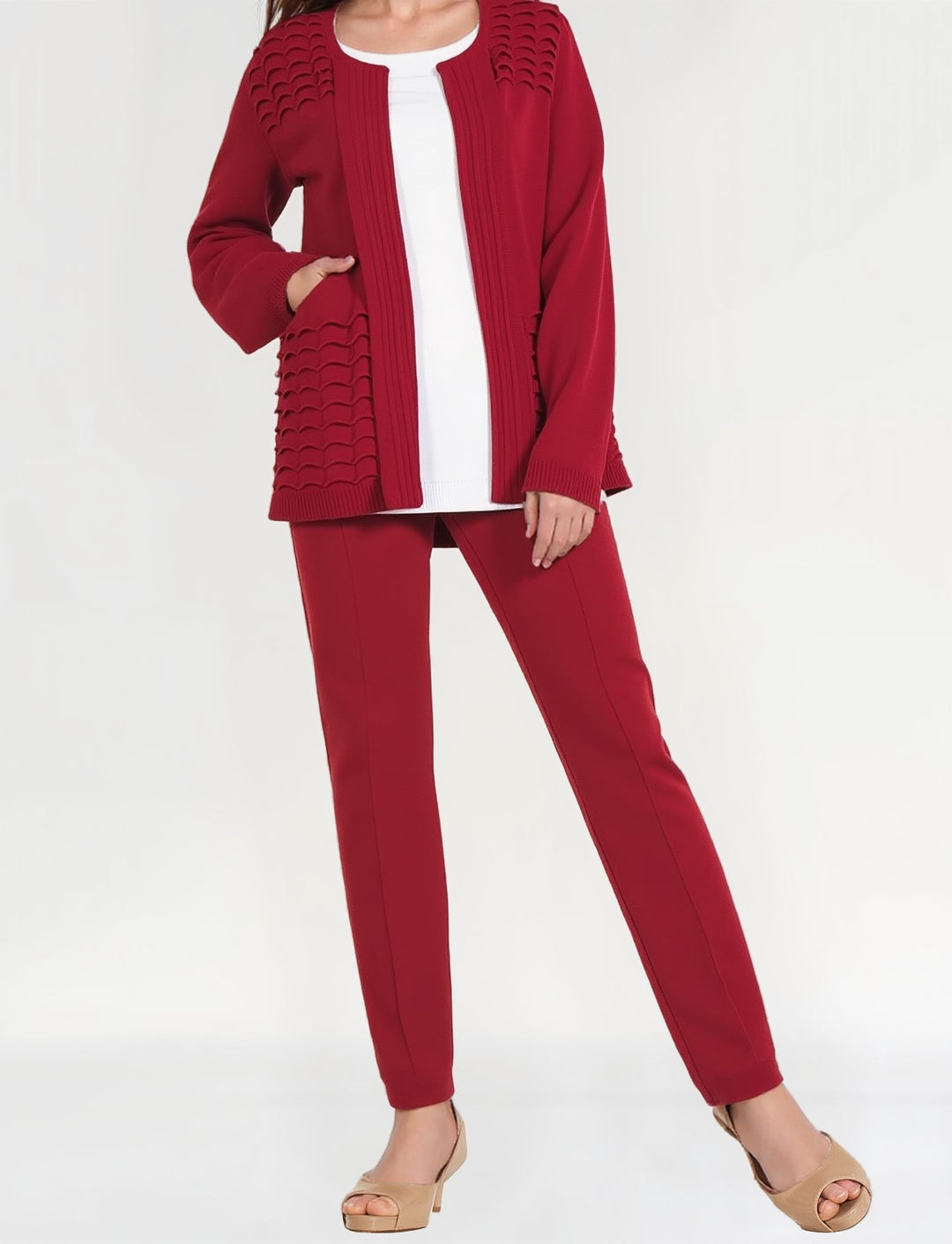 Red Fully Elasticated Waist Straight Leg Trouser