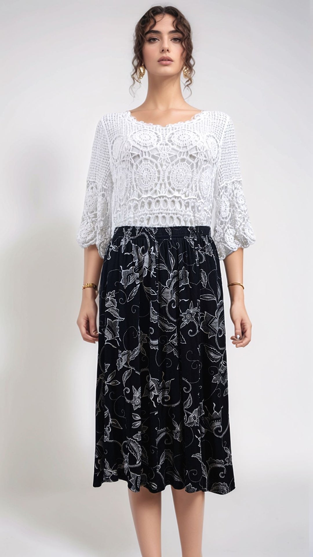 White Floral Elasticated Skirt