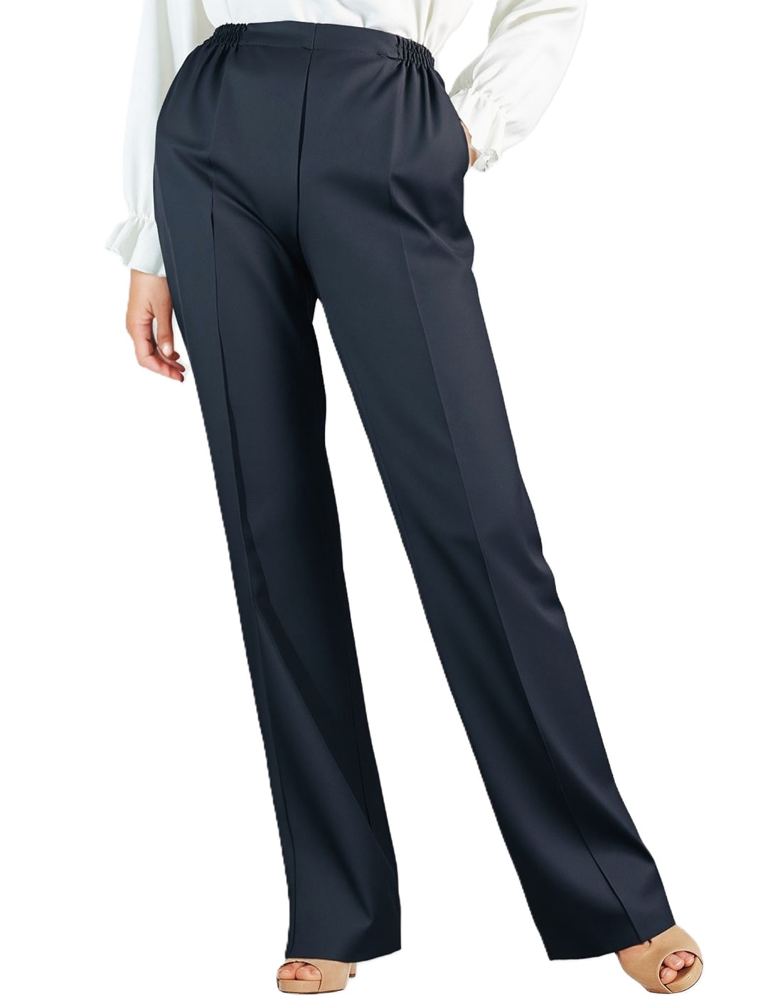 Black Fully Elasticated Waist Straight Leg Trouser