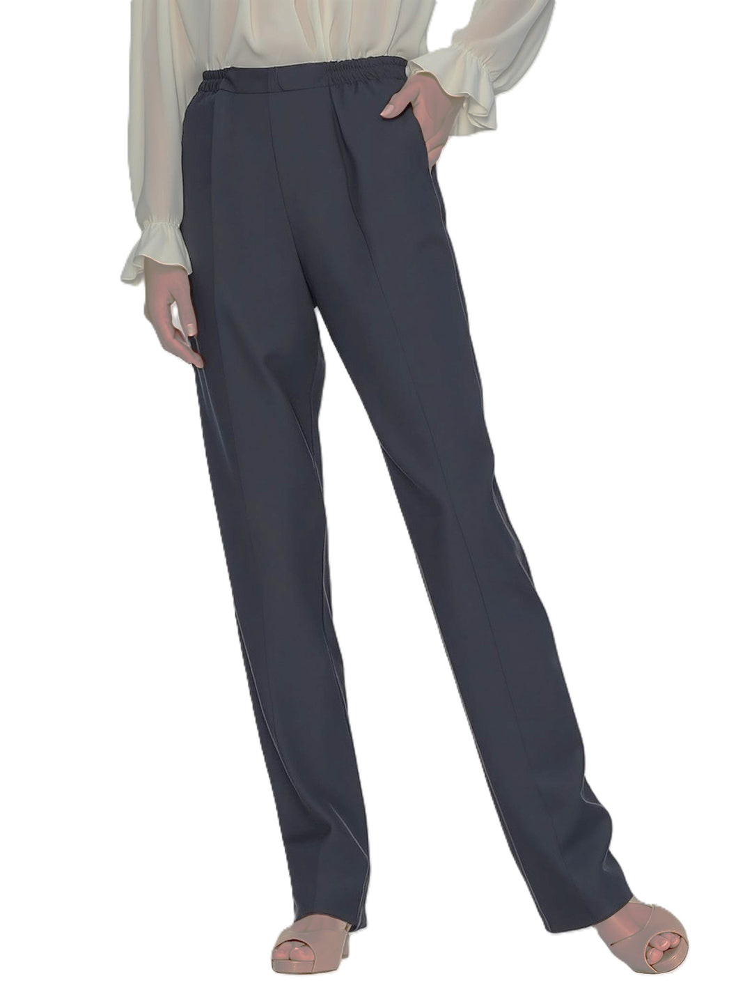Navy Fully Elasticated Waist Straight Leg Trouser