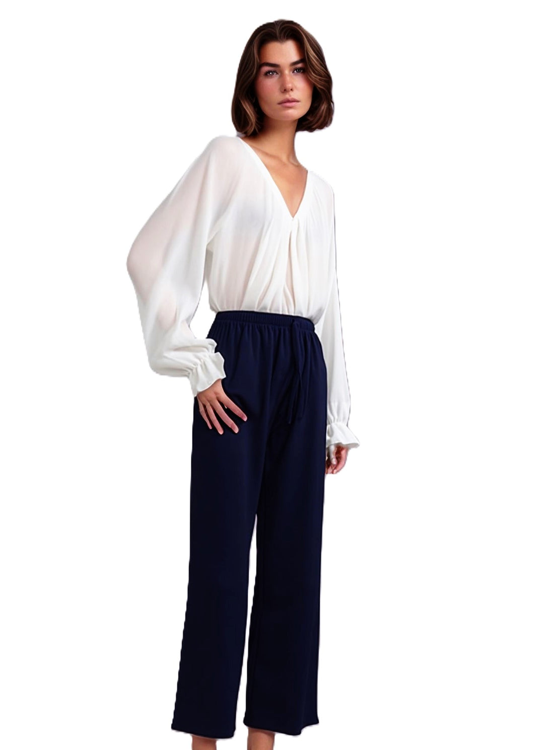 Black Wide Leg Trousers with Elastic Waist