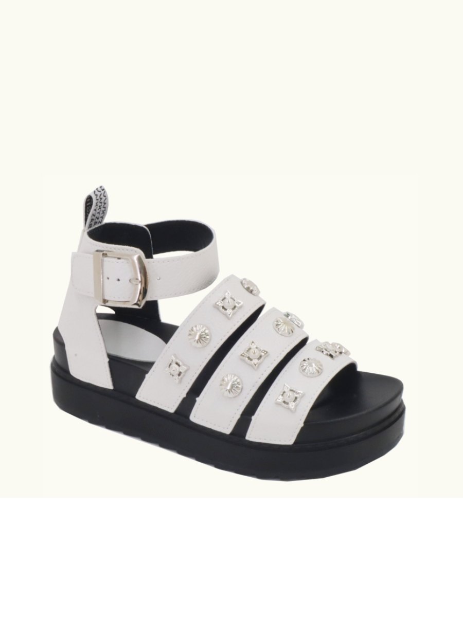 White Jewel Studded Chunky Platform Sandals