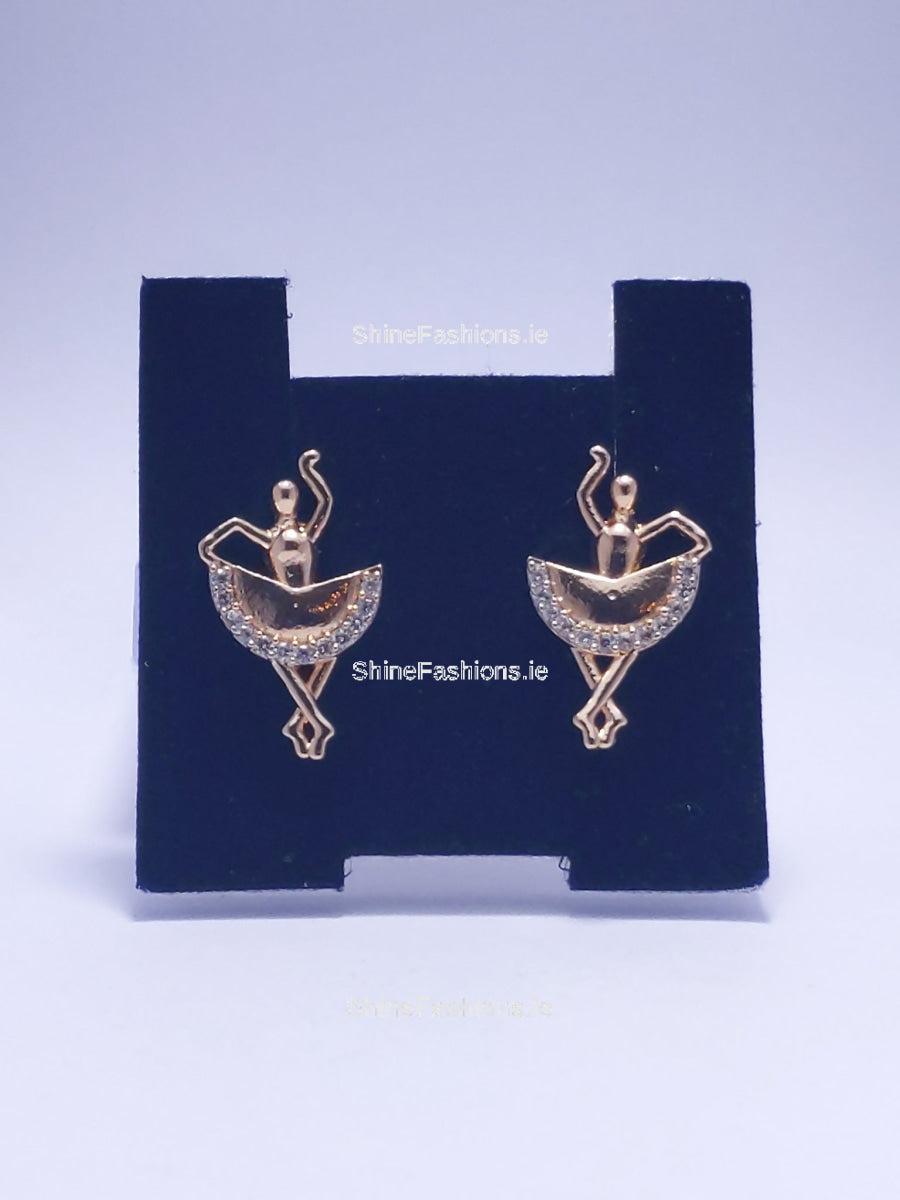 Gold Ballet Silhouette Dancer Drop Earrings – - Main Image