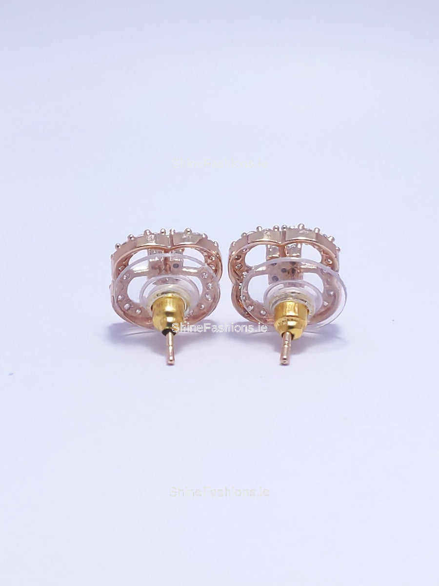 Gold Diamond Clover Shape Stud Earrings