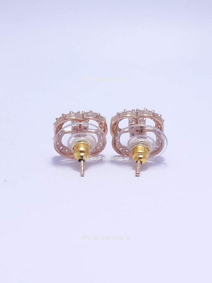 Gold Diamond Clover Shape Stud Earrings