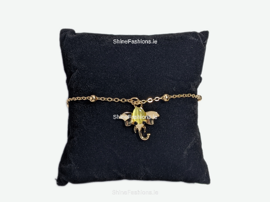 Gold Elephant Yellow Charm Chain Link Bracelet