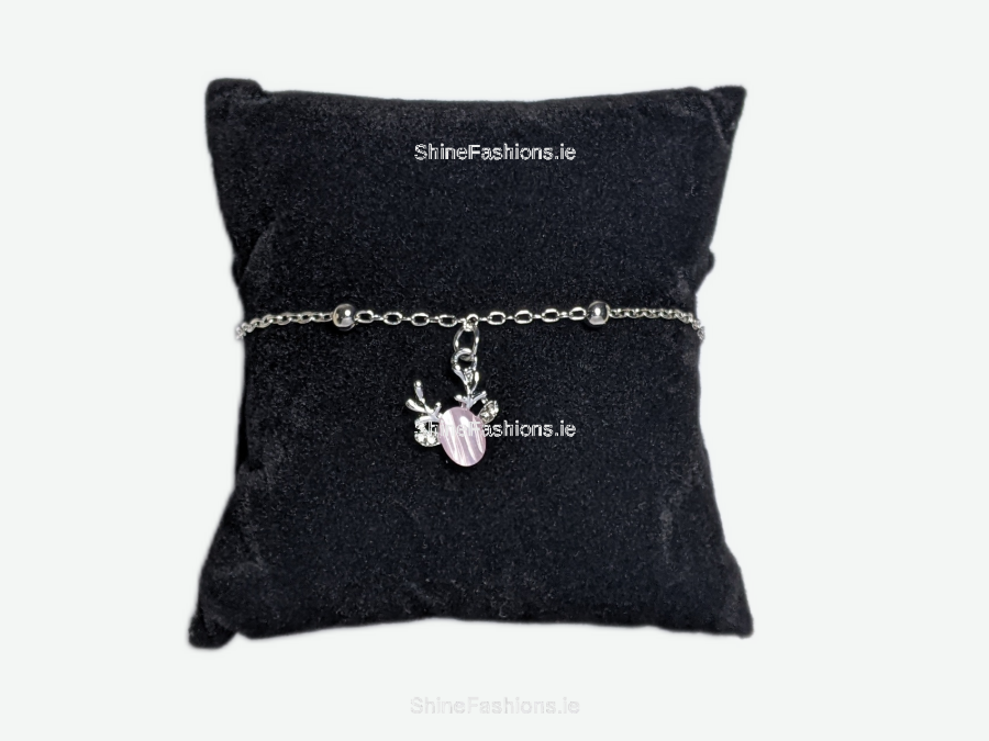 Silver Pink Design Charm Link Bracelet