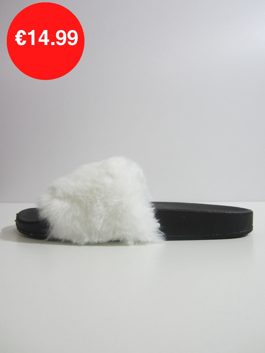 White Faux Fur Fluffy Sliders Shop Fluffy Sliders Ireland