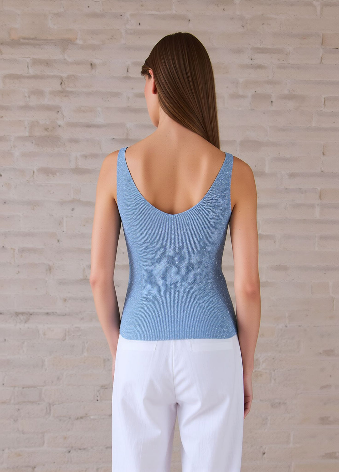Baby Blue Sleeveless Knit Shimmer Vest Top