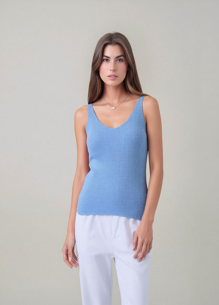 Baby Blue Sleeveless Knit Shimmer Vest Top