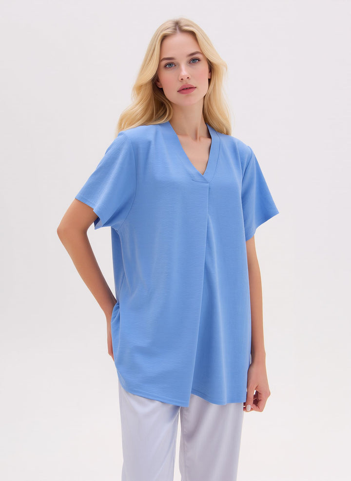 Baby Blue V-Neck Blouse Short Sleeve Top