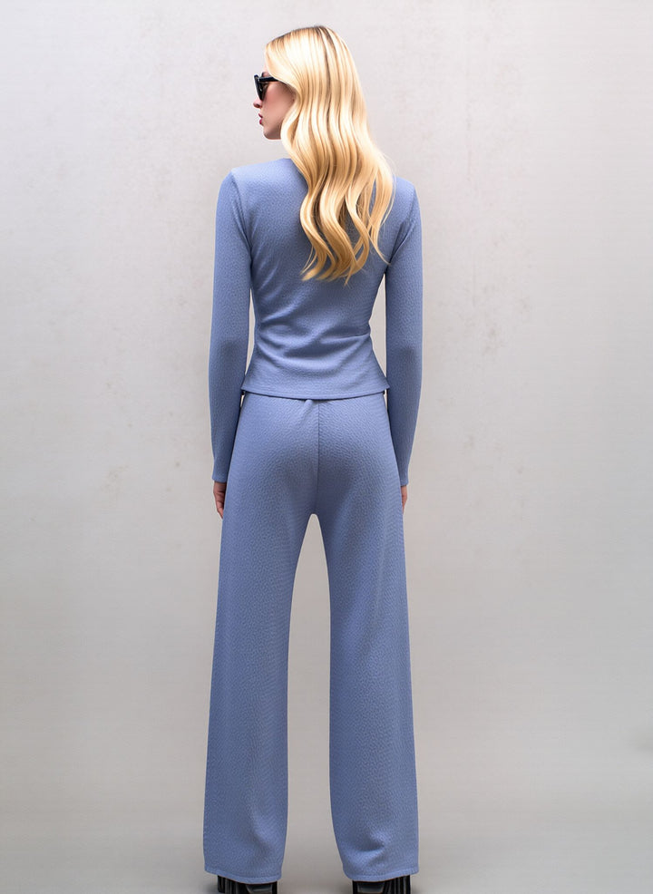 Baby Blue Wide Leg Co-Ord Set  Wrap Top & Trousers Two Piece Outfit