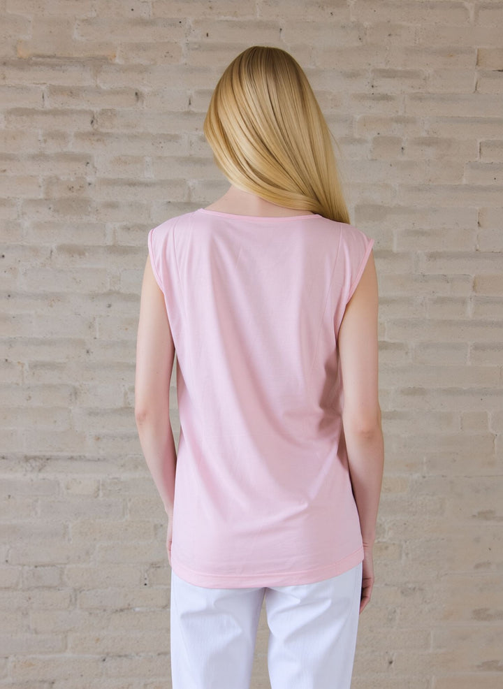Baby Pink Embroidered Sleeveless Top Soft Casual Summer Vest