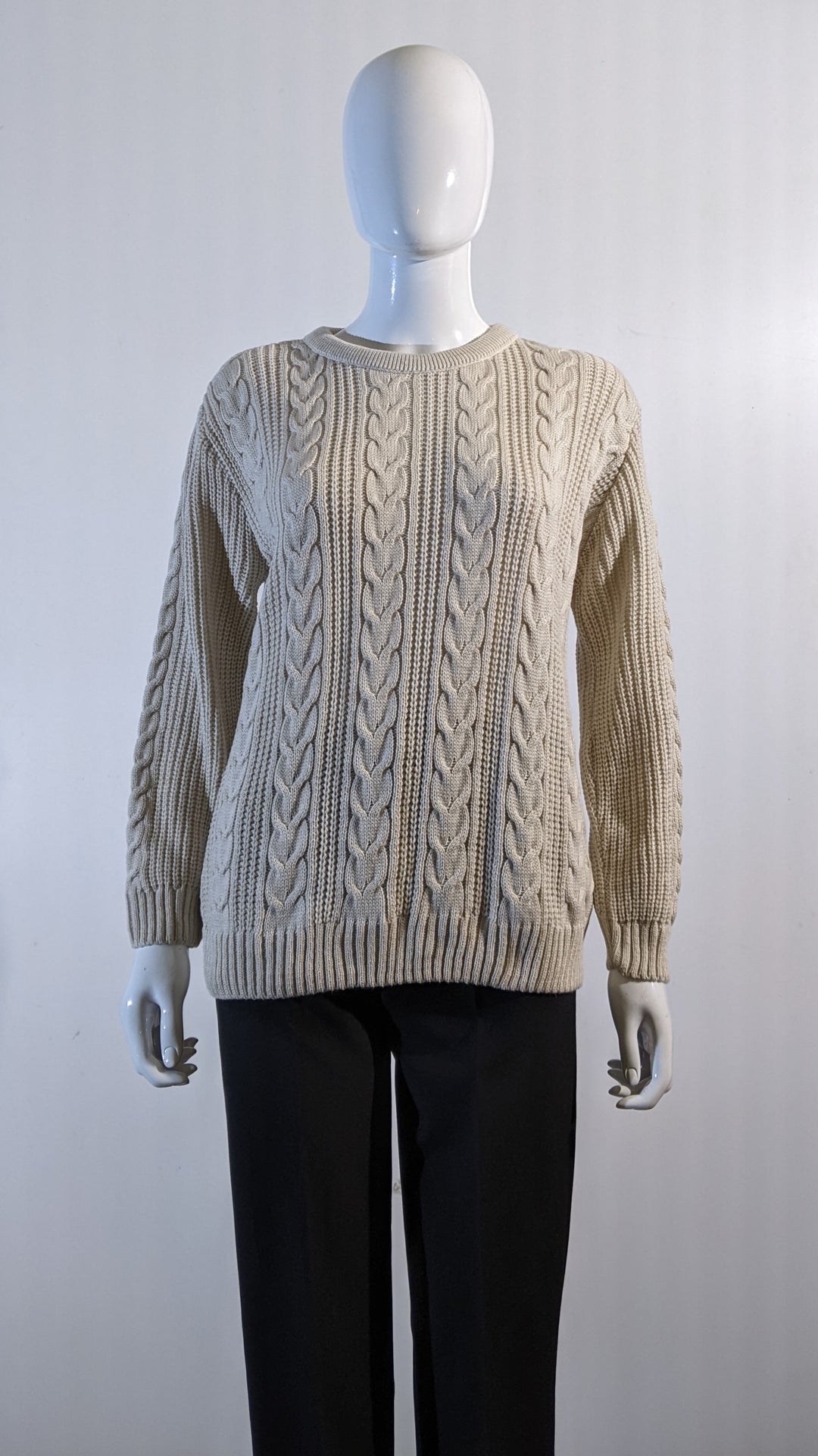 Beige Aran Style Cable Knit Jumper