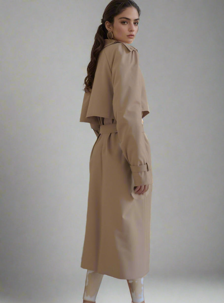 Beige Belted Lined Long Trench Coat