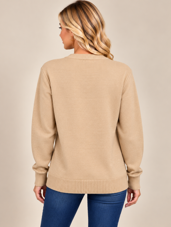 Beige Classic Cable Knit V-Neck Button Cardigan with Pockets