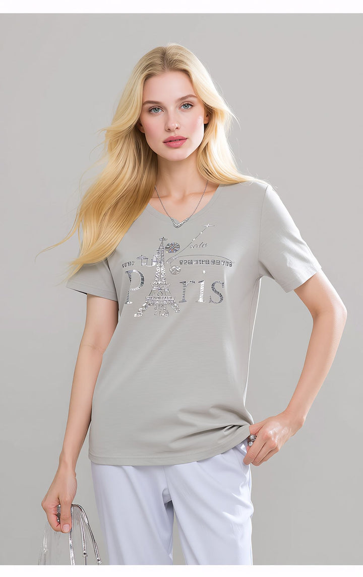 Beige Paris Eiffel Tower Graphic Fashion T-Shirt