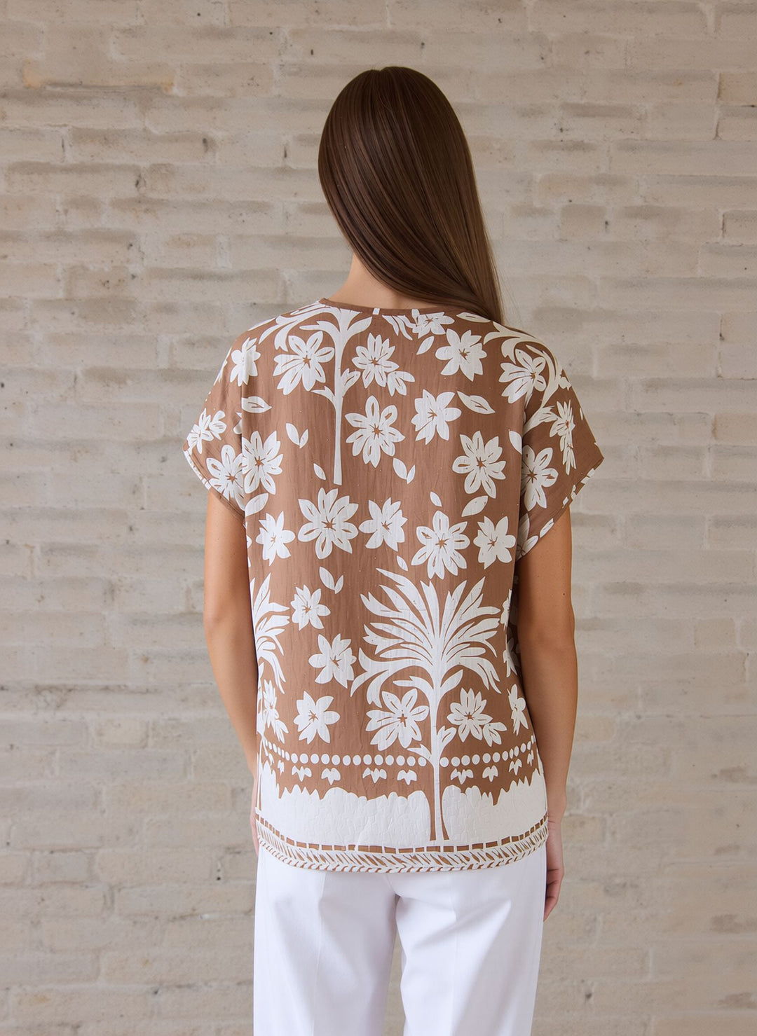 Beige Relaxed Fit Short Sleeve Tunic Top Lightweight Cotton Rich Casual Summer Shirt
