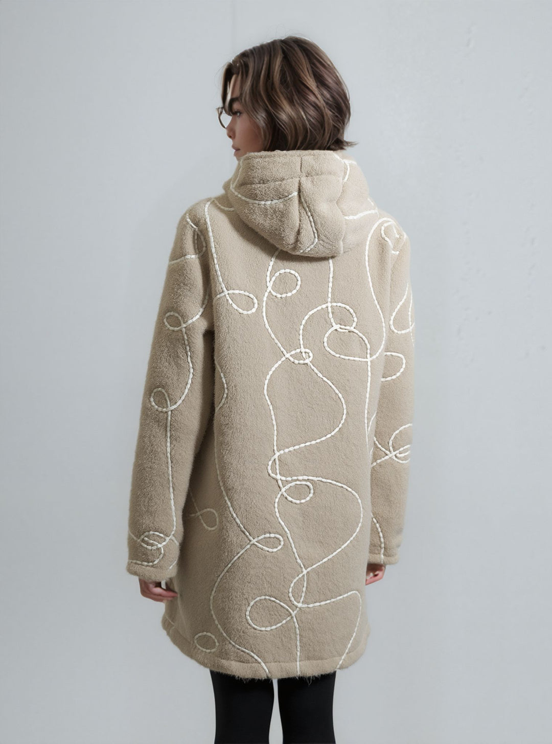 Beige Warm Bouclé Winter Stylish Pattern Coat