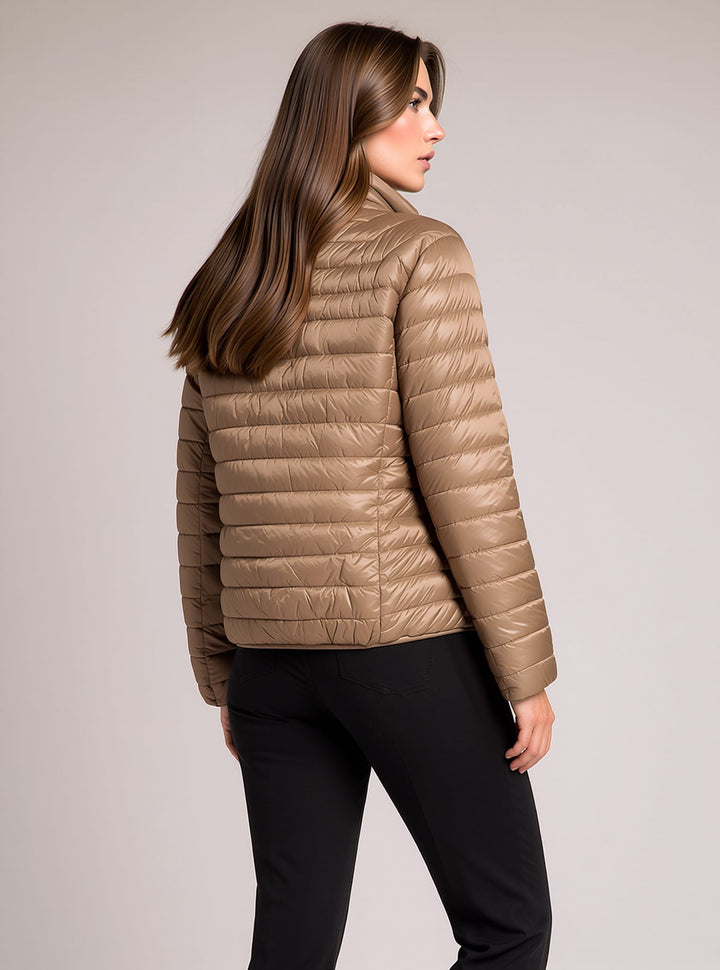 Taupe Waterproof & Windproof Lightweight Padded Jacket with Funnel Neck
