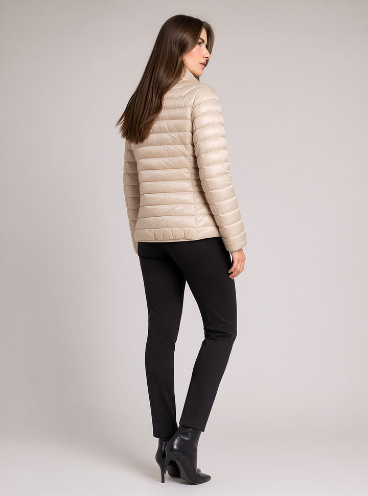 Beige Waterproof & Windproof Lightweight Padded Jacket with Funnel Neck