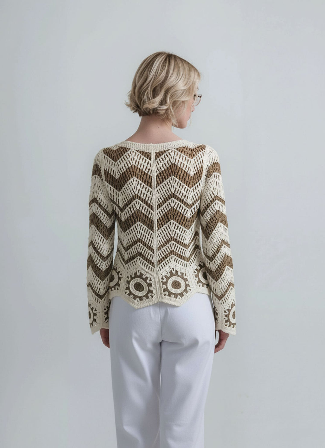 Beige & Cream Crochet Knit Button Boho Cardigan