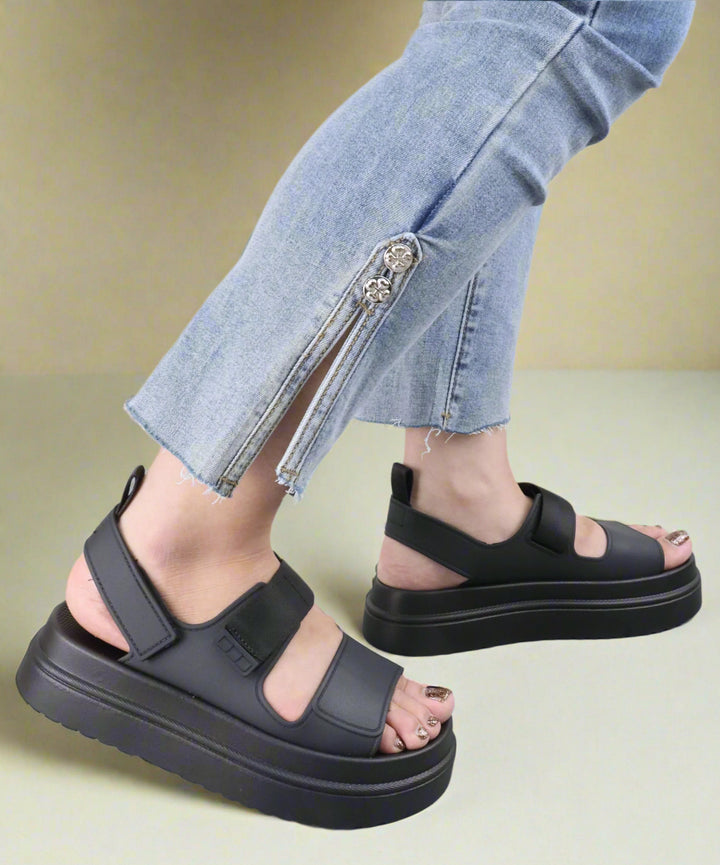 Black Chunky Platform Strap Sandal