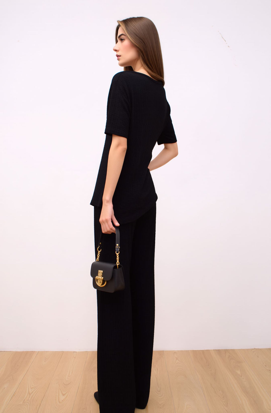 Black Elegant Draped Co-Ord Set Wide Leg Trouser & Occasion Top Outfit