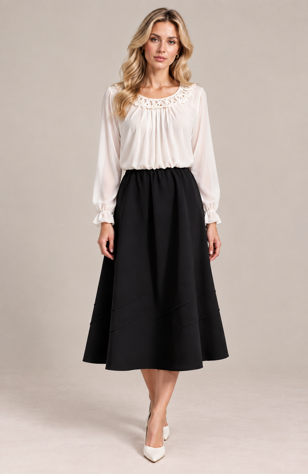 Black Lined Elasticated A-Line Skirt