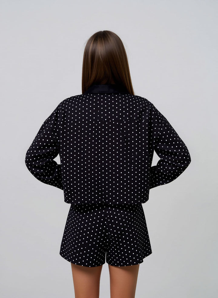 Black Polka Dot Oversized Jacket & Shorts Loungewear Chic Co-ord