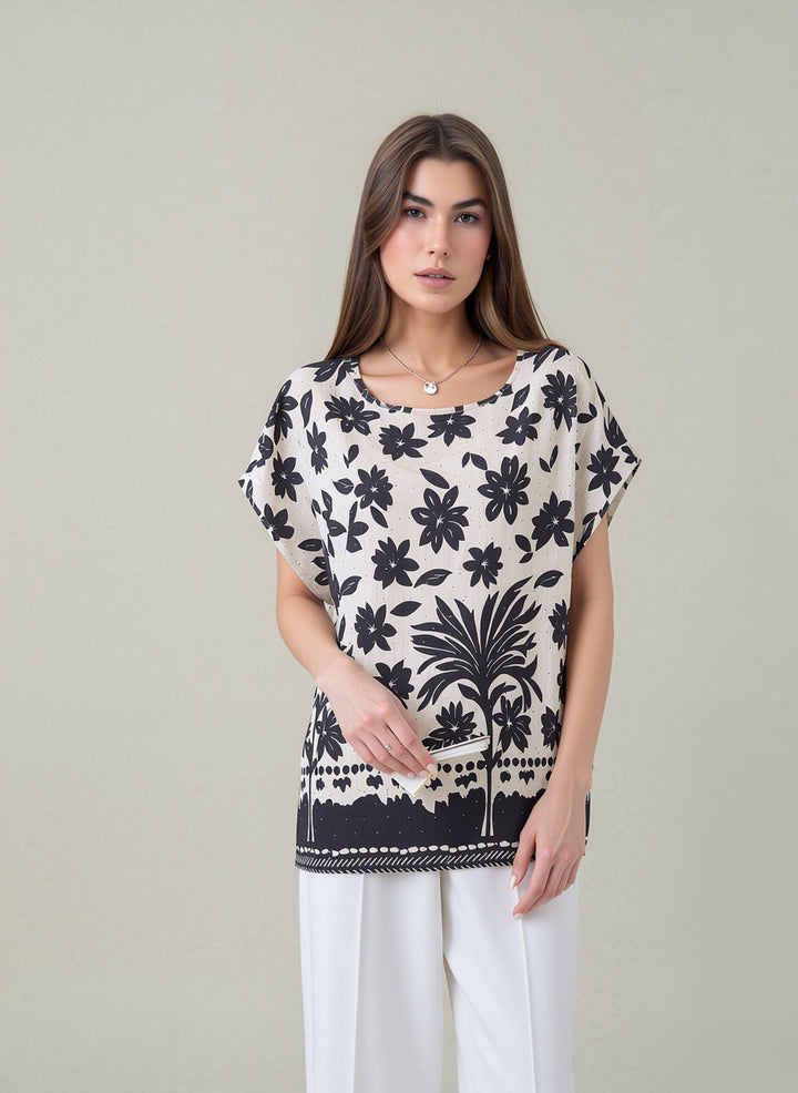 Black Relaxed Fit Short Sleeve Tunic Top Lightweight Cotton Rich Casual Summer Shirt