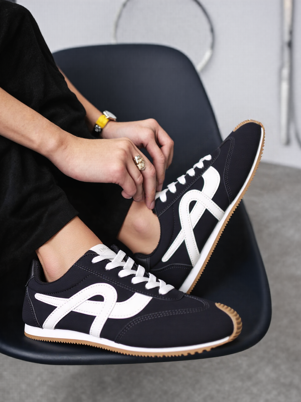Black Retro Gum Sole Casual Trainers