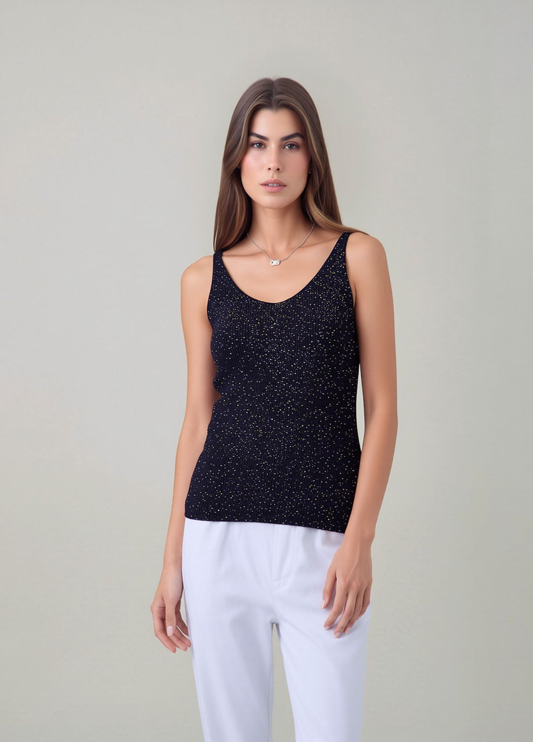 Black Sleeveless Knit Shimmer Vest Top