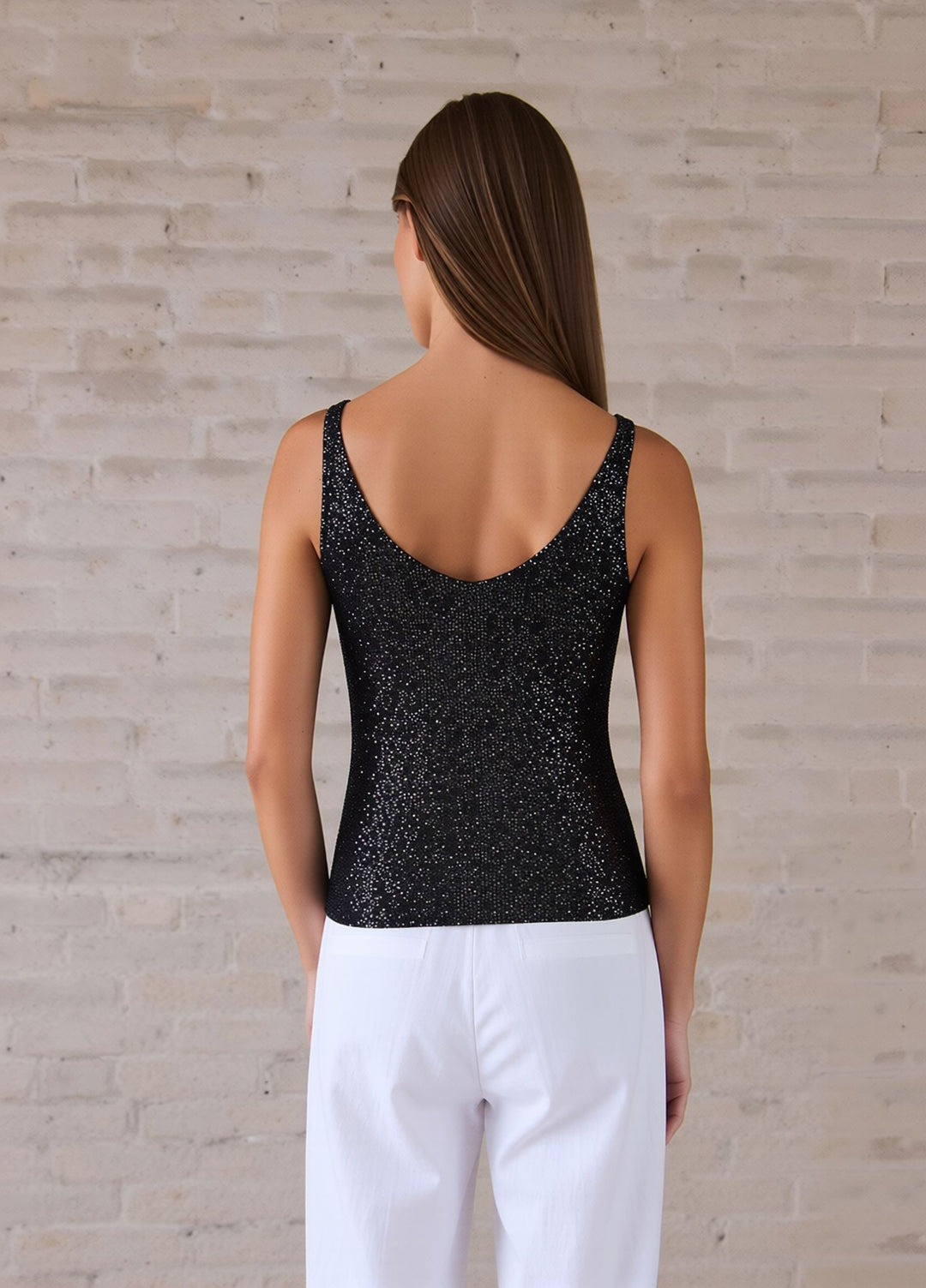 Black Sleeveless Knit Shimmer Vest Top