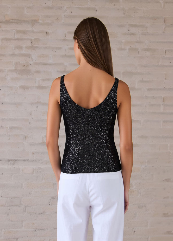 Black Sleeveless Knit Shimmer Vest Top