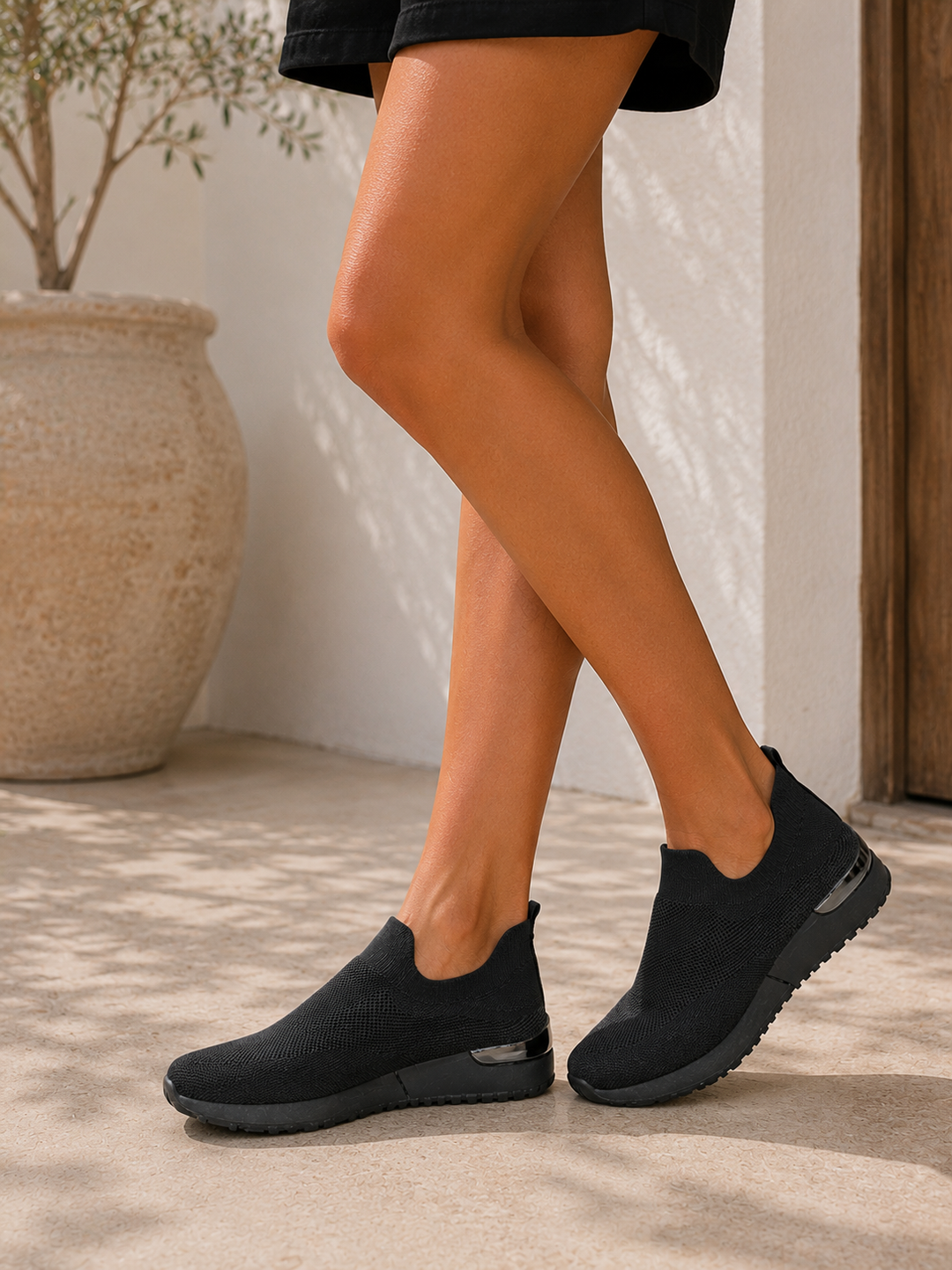 Black Slip-On Comfort Trainers Lightweight Cushioned Everyday Casual Trainers