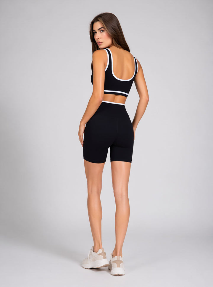 Black Two Piece Gym Set Sports Bra & High Waist Shorts Activewear Co-Ord