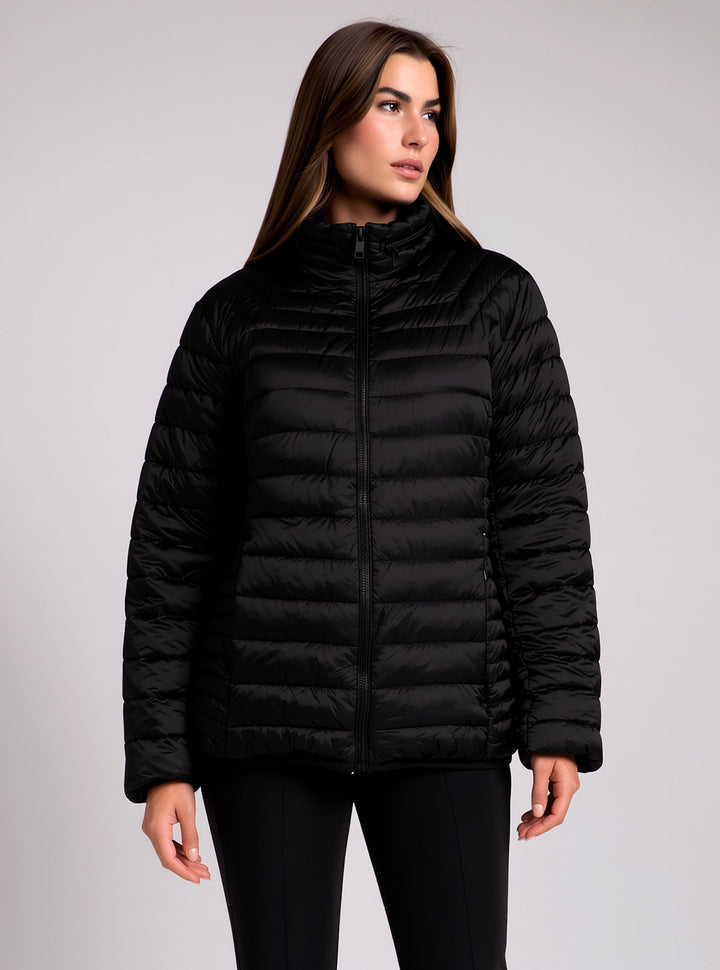 Black Waterproof & Windproof Lightweight Padded Jacket with Funnel Neck