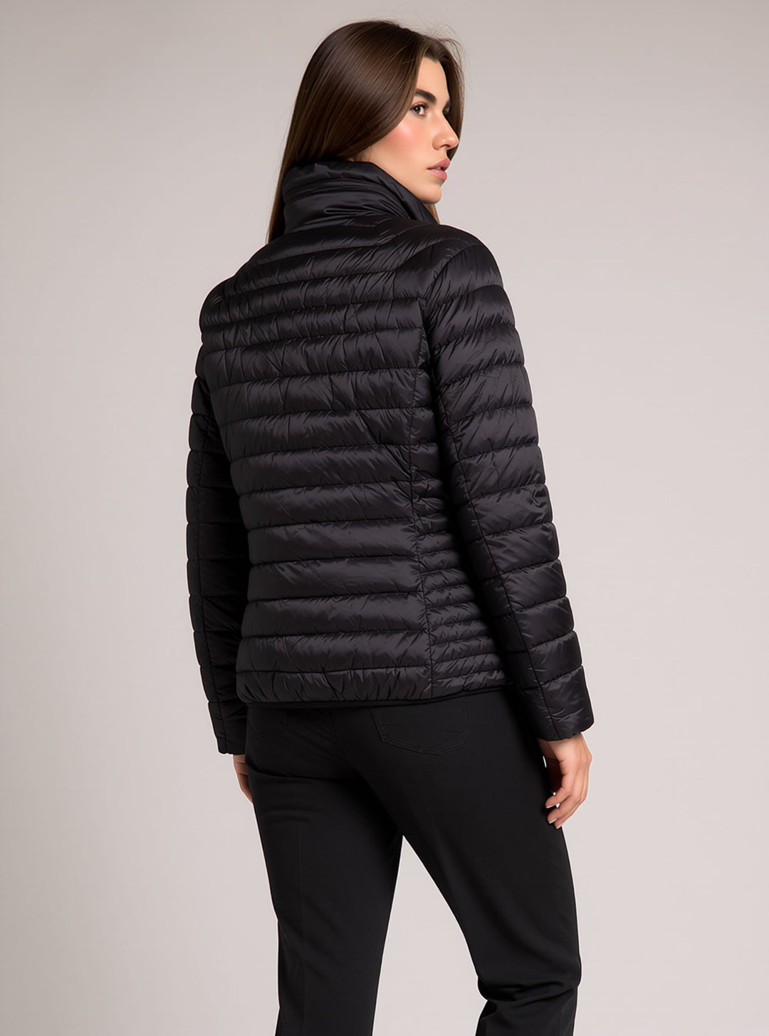 Black Waterproof & Windproof Lightweight Padded Jacket with Funnel Neck