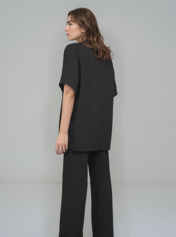 Black Women's Gold Button Wide Leg Trouser Comfy Co - Ord
