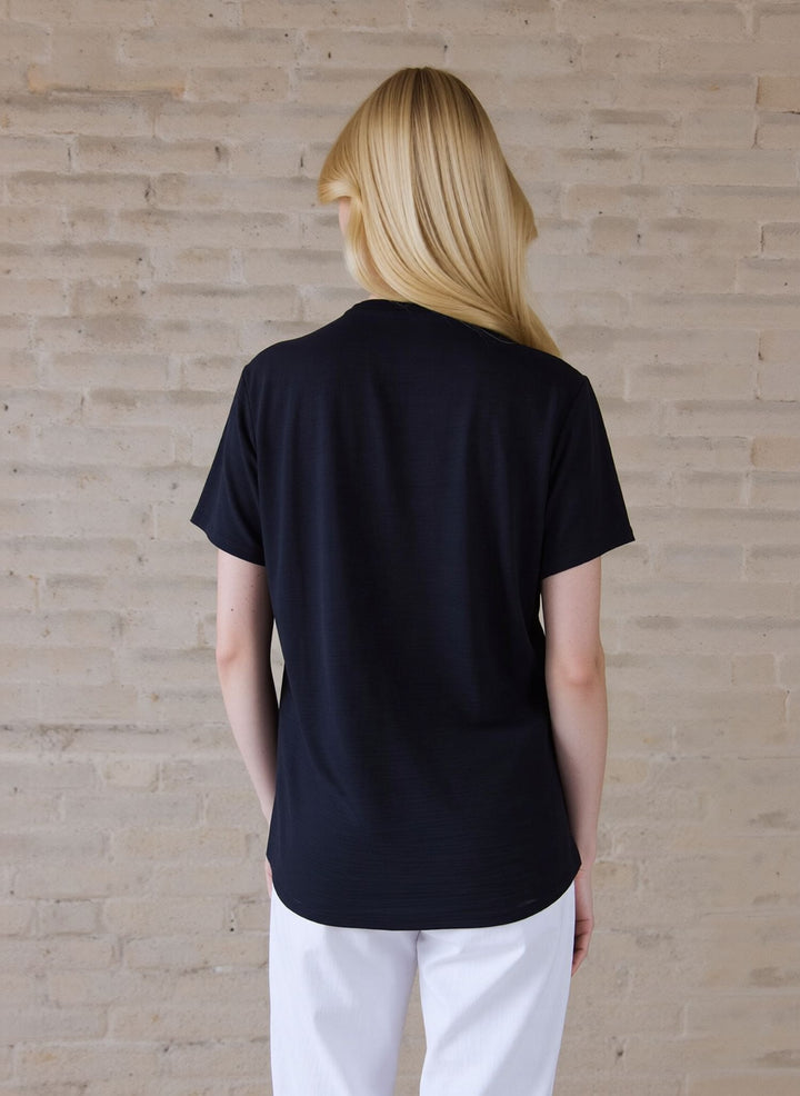 Black Zip Front V-Neck Loose Fit Blouse Top