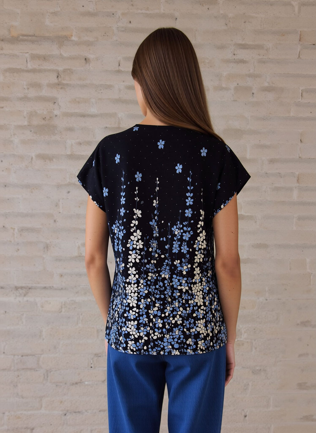 Black & Blue Relaxed Fit Short Sleeve Tunic Top Lightweight Cotton Rich Casual Summer Shirt