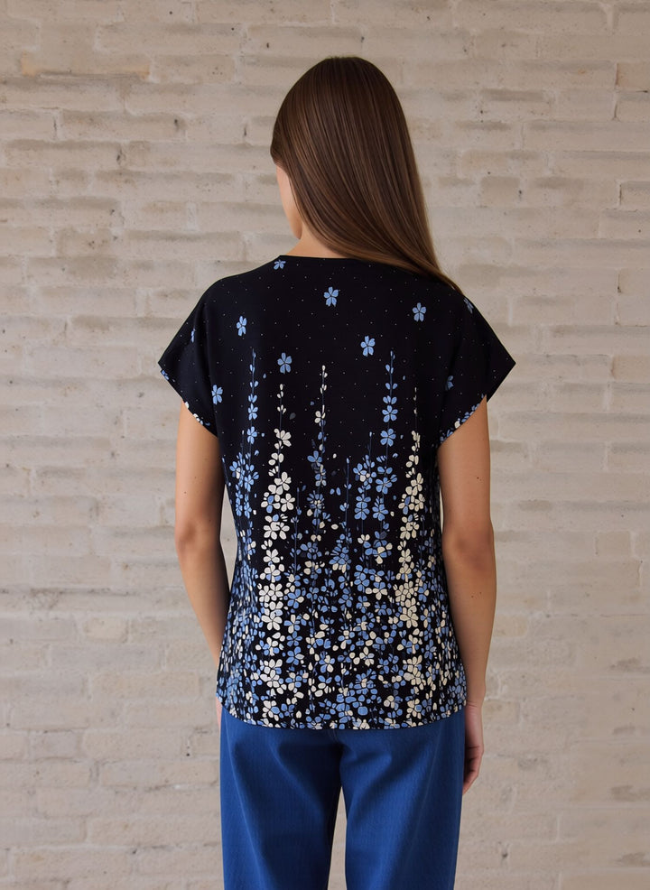 Black & Blue Relaxed Fit Short Sleeve Tunic Top Lightweight Cotton Rich Casual Summer Shirt