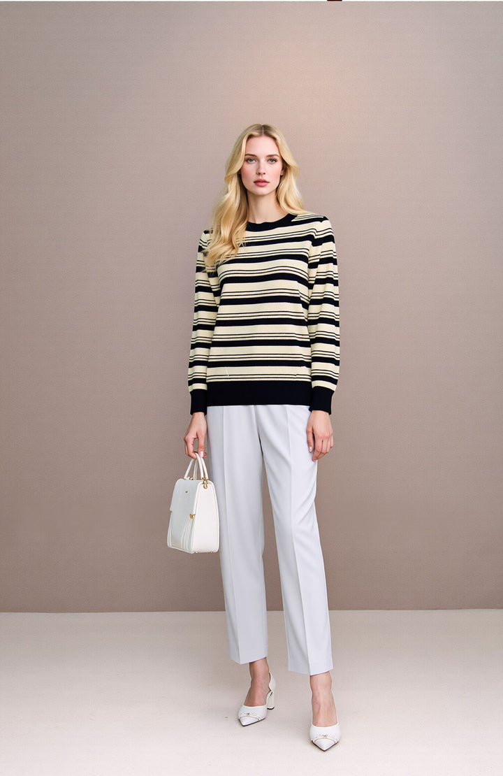 Black & Cream Striped Knit Jumper