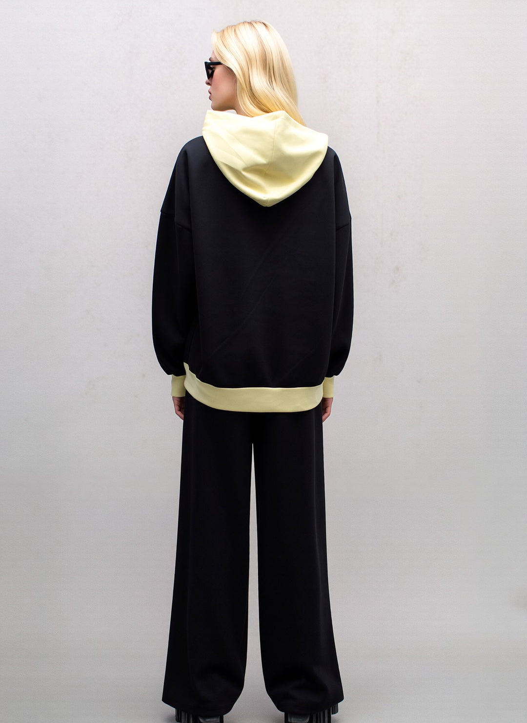 Black & Lemon Contrast Zip Hoodie Loungewear Set