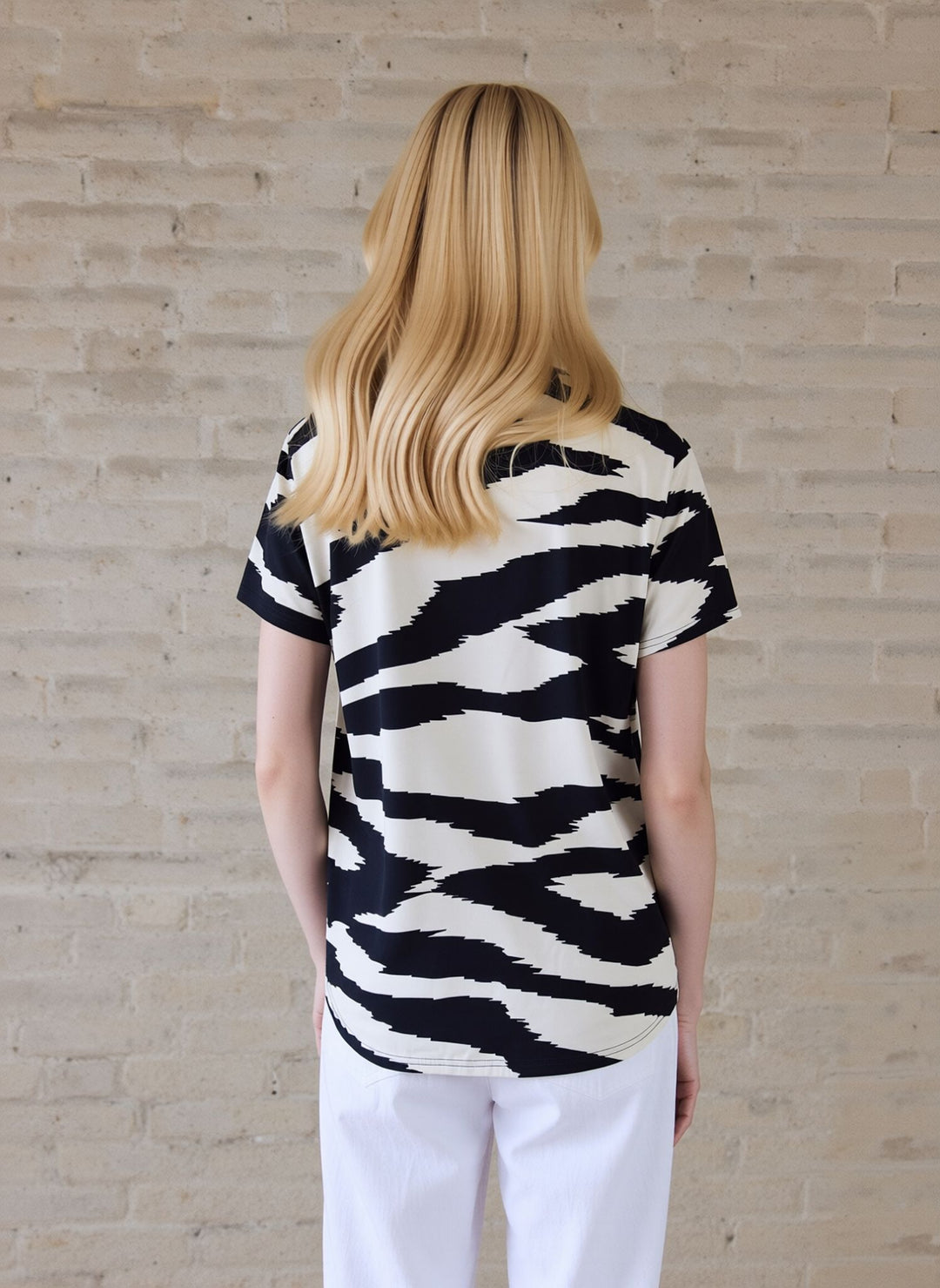 Black & White Zebra Print V-Neck Zip Top