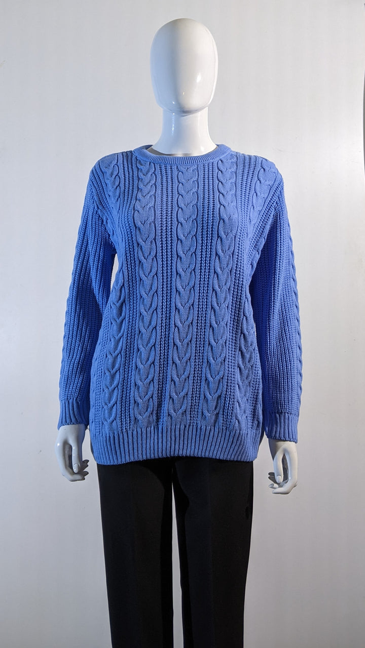 Blue Aran Style Cable Knit Jumper